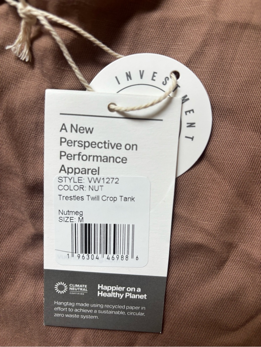 NWT VUORI Trestles Twill Crop Tank Top size M Nutmeg Work Travel Athleisure - Picture 3 of 3